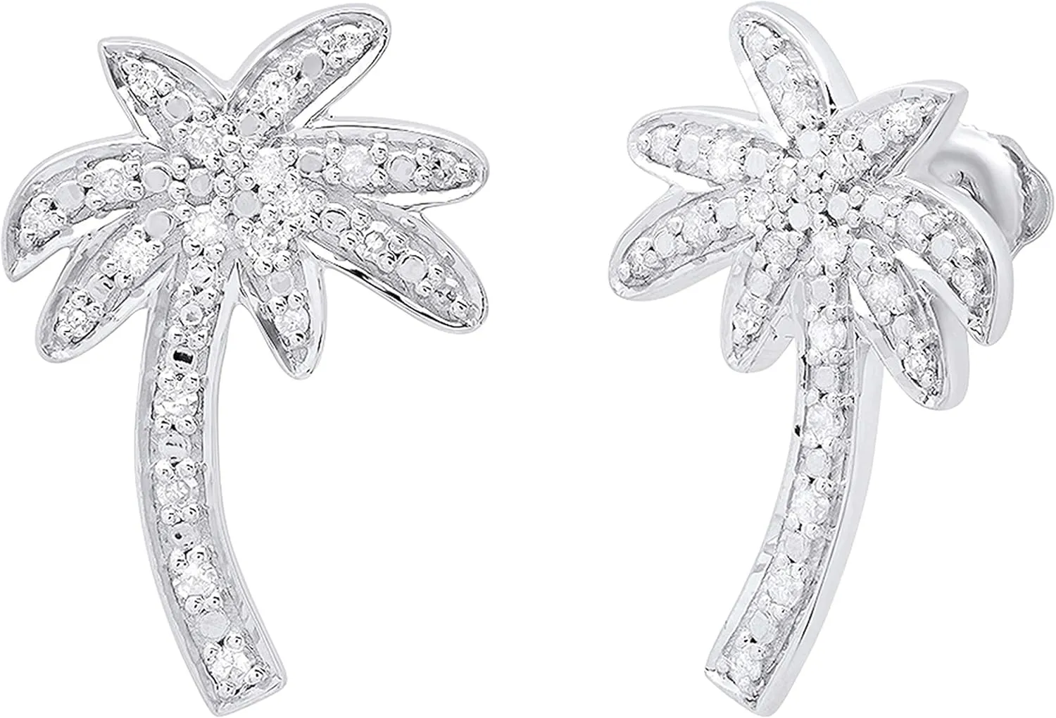 Dazzlingrock Collection Ladies Palm Tree Stud Earrings, Available in Various Round Diamonds & metal in 925 Sterling Silver