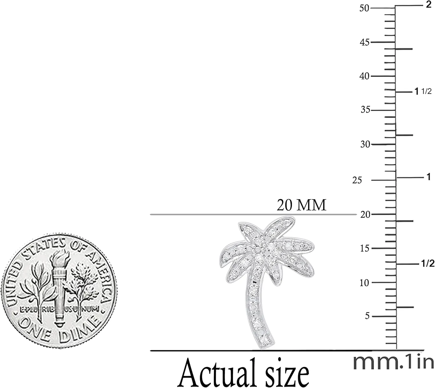 Dazzlingrock Collection Ladies Palm Tree Stud Earrings, Available in Various Round Diamonds & metal in 925 Sterling Silver