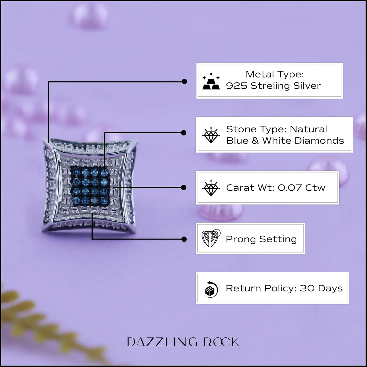 Dazzlingrock Collection Round Diamond Kite Shape Unisex Stud Earring (1Pc Only) in 925 Sterling Silver