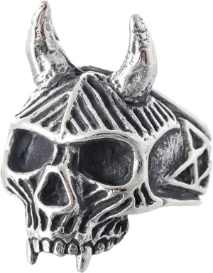 Demon Head Skull Ring Big Horned Stainless Steel Biker Jewelry Ring Men