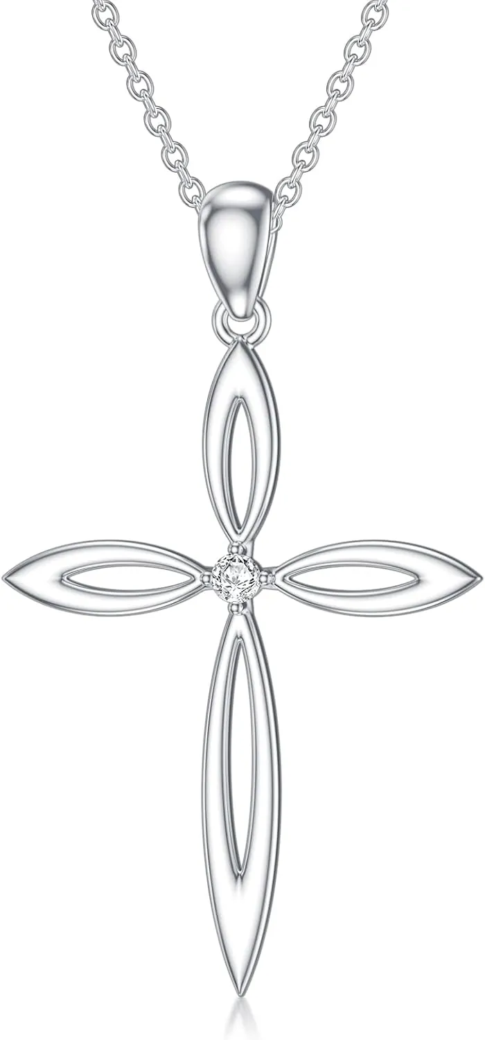 Diamond Cross Necklace for Women 925 Sterling Silver Cross Pendant Necklace with Lab Grown Diamond Jewelry Gifts for Mom Wife Girlfriend Daughter Sister Friends
