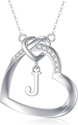 Diamond Heart Initial Necklace for Women 925 Sterling Silver Initial Pendant Necklace with Lab Grown Diamonds Dainty Letter Necklace Jewelry Gifts for Mom Wife Girlfriend Daughter Sister