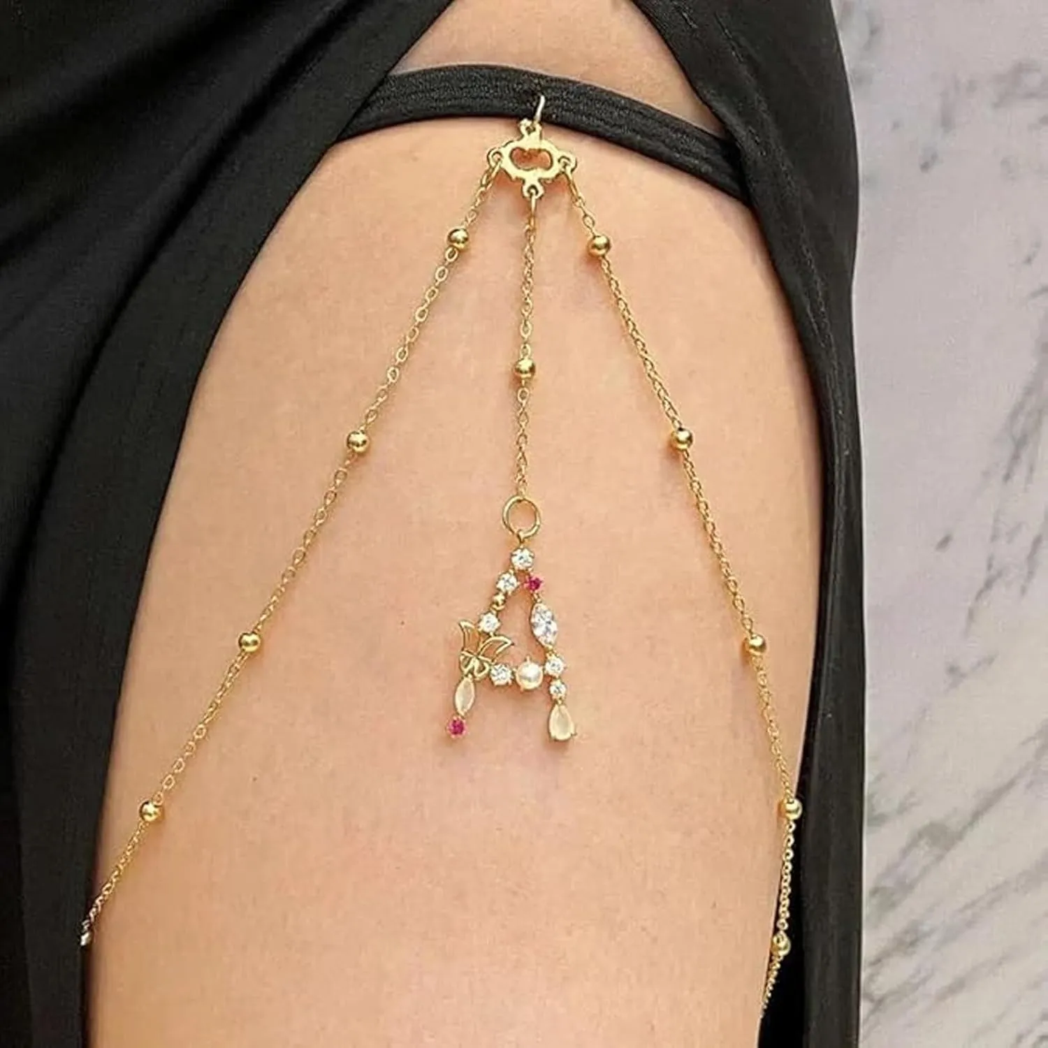 Diamond Initial Leg Chain, Body Jewelry Elastic Leg Chain Sexy Elastic Zircon Butterfly Initial Letter Thigh Chain, Elegant Elastic Thigh Jewelry for Women