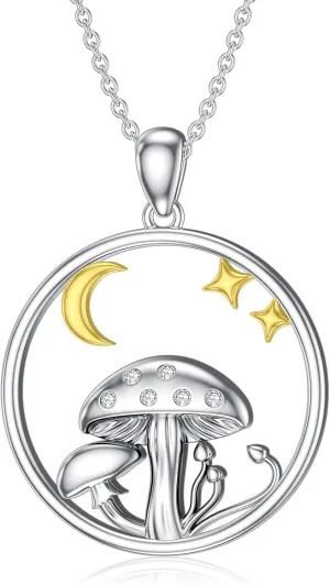Diamond Mushroom Necklace for Women 925 Sterling Silver Mushroom Pendant Necklace with Lab Grown Diamonds Jewelry Gifts for Mom Wife Girlfriend Daughter Sister Friend