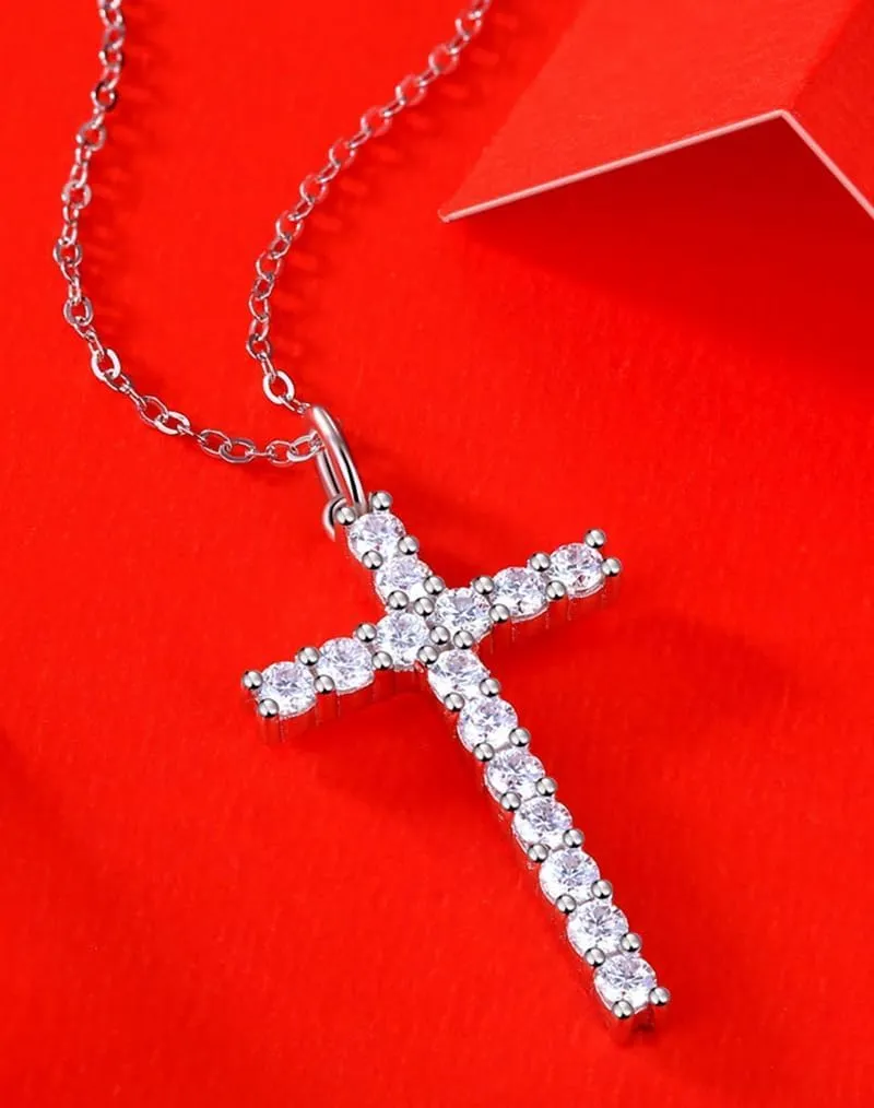 Divine 0.9 Carat Diamond Cross Necklace, VVS1 D Color, Pristine Craftsmanship in 14K White Gold - Elegant Expression of Faith and Luxury