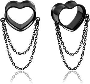 DOEARKO 2 Pcs Ear Gauges Simple Style Tunnels Dangle Plugs with Chain Elegant Stretchers Hypoallergenic Stainless Steel Body Jewelry