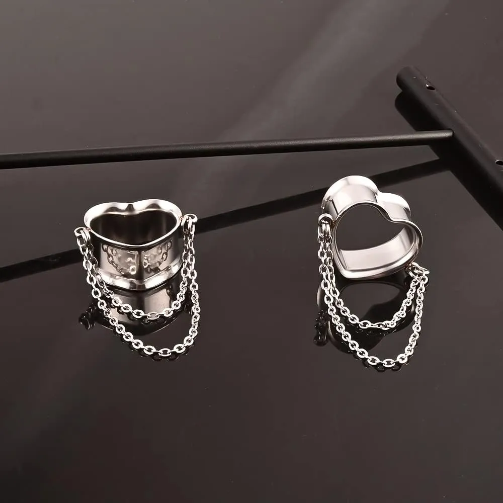 DOEARKO 2 Pcs Ear Gauges Simple Style Tunnels Dangle Plugs with Chain Elegant Stretchers Hypoallergenic Stainless Steel Body Jewelry