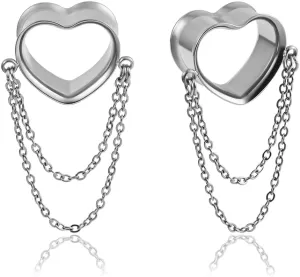 DOEARKO 2 Pcs Ear Gauges Simple Style Tunnels Dangle Plugs with Chain Elegant Stretchers Hypoallergenic Stainless Steel Body Jewelry