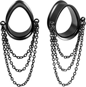 DOEARKO 2 Pcs Ear Gauges Simple Style Tunnels Dangle Plugs with Chain Elegant Stretchers Hypoallergenic Stainless Steel Body Jewelry