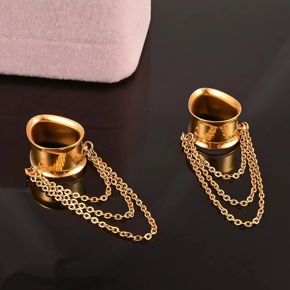 DOEARKO 2 Pcs Ear Gauges Simple Style Tunnels Dangle Plugs with Chain Elegant Stretchers Hypoallergenic Stainless Steel Body Jewelry