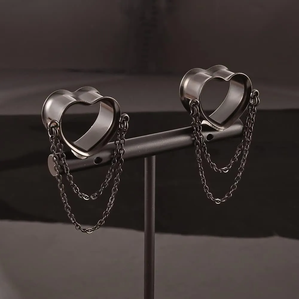 DOEARKO 2 Pcs Ear Gauges Simple Style Tunnels Dangle Plugs with Chain Elegant Stretchers Hypoallergenic Stainless Steel Body Jewelry