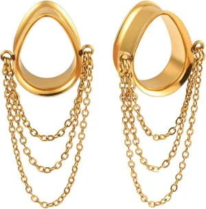 DOEARKO 2 Pcs Ear Gauges Simple Style Tunnels Dangle Plugs with Chain Elegant Stretchers Hypoallergenic Stainless Steel Body Jewelry
