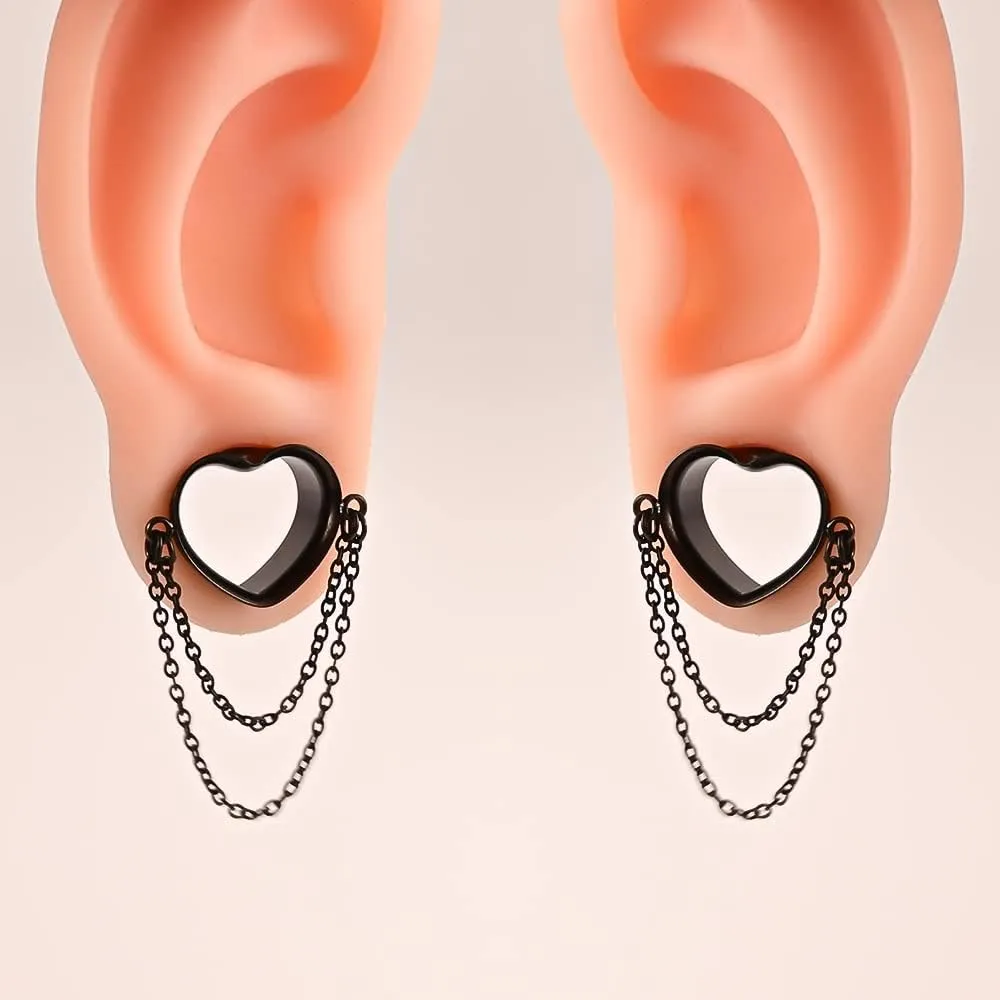 DOEARKO 2 Pcs Ear Gauges Simple Style Tunnels Dangle Plugs with Chain Elegant Stretchers Hypoallergenic Stainless Steel Body Jewelry