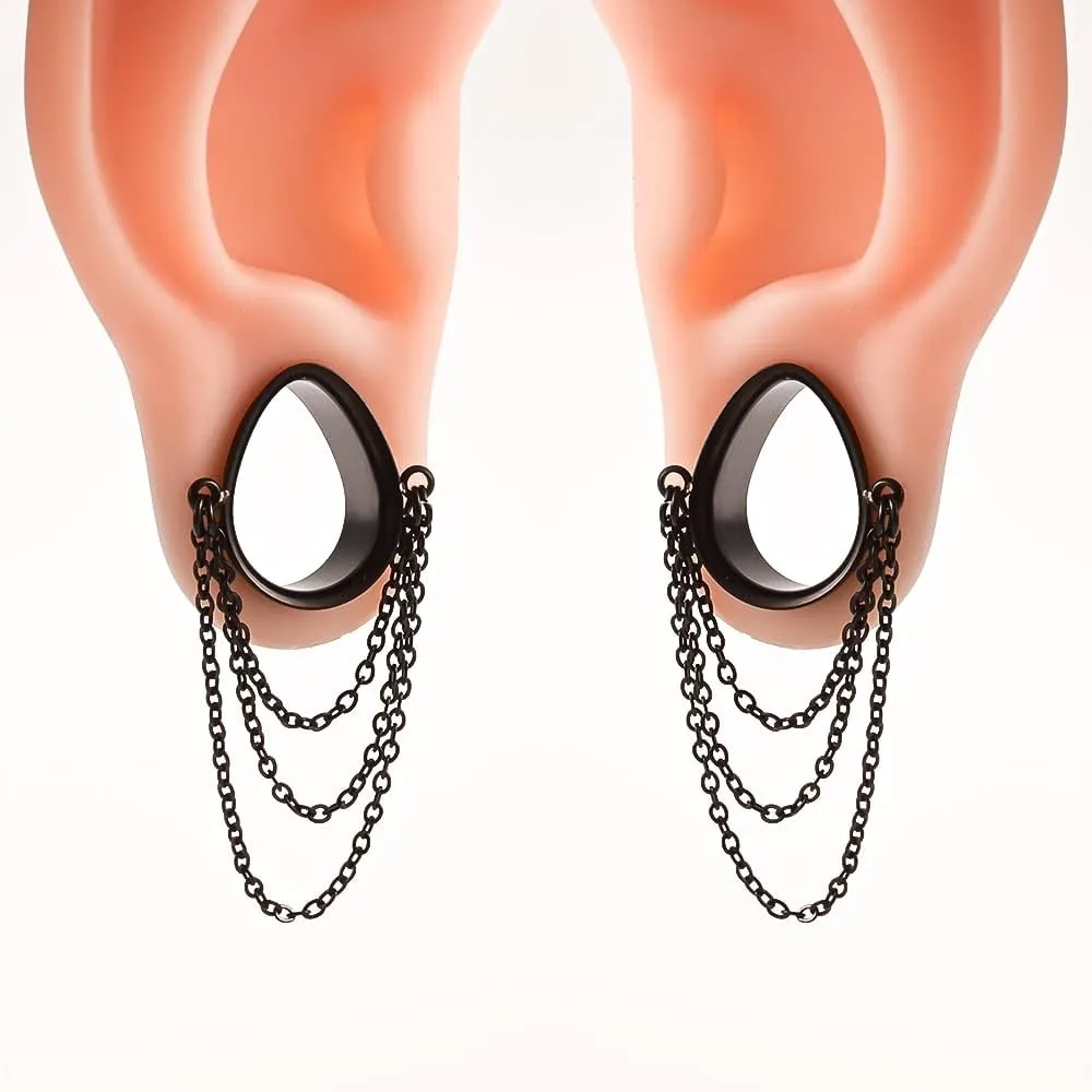 DOEARKO 2 Pcs Ear Gauges Simple Style Tunnels Dangle Plugs with Chain Elegant Stretchers Hypoallergenic Stainless Steel Body Jewelry