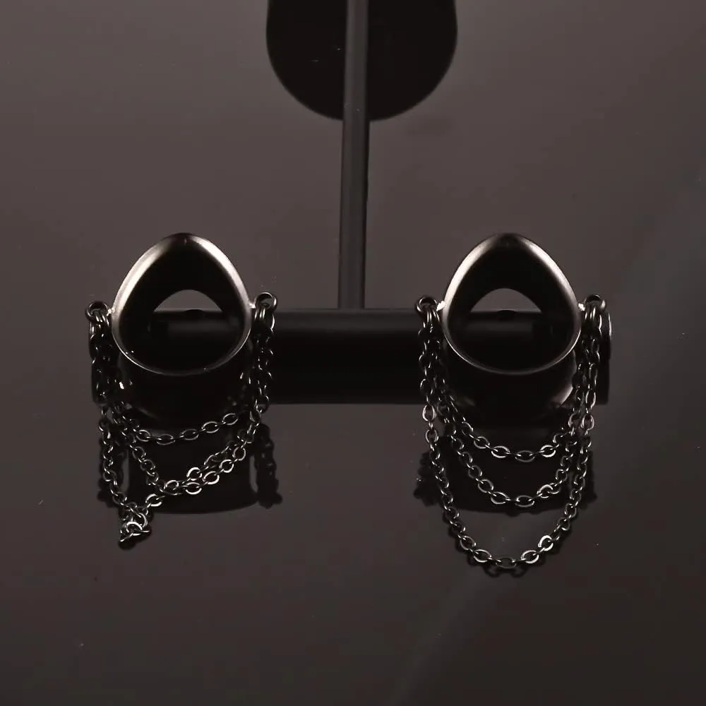 DOEARKO 2 Pcs Ear Gauges Simple Style Tunnels Dangle Plugs with Chain Elegant Stretchers Hypoallergenic Stainless Steel Body Jewelry