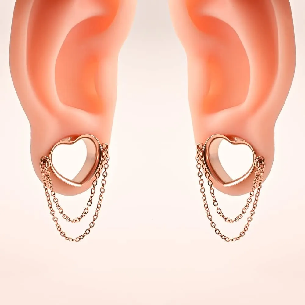 DOEARKO 2 Pcs Ear Gauges Simple Style Tunnels Dangle Plugs with Chain Elegant Stretchers Hypoallergenic Stainless Steel Body Jewelry