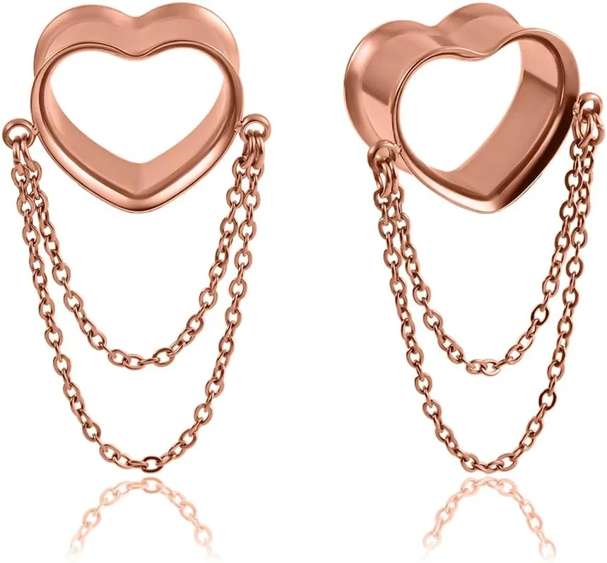 DOEARKO 2 Pcs Ear Gauges Simple Style Tunnels Dangle Plugs with Chain Elegant Stretchers Hypoallergenic Stainless Steel Body Jewelry