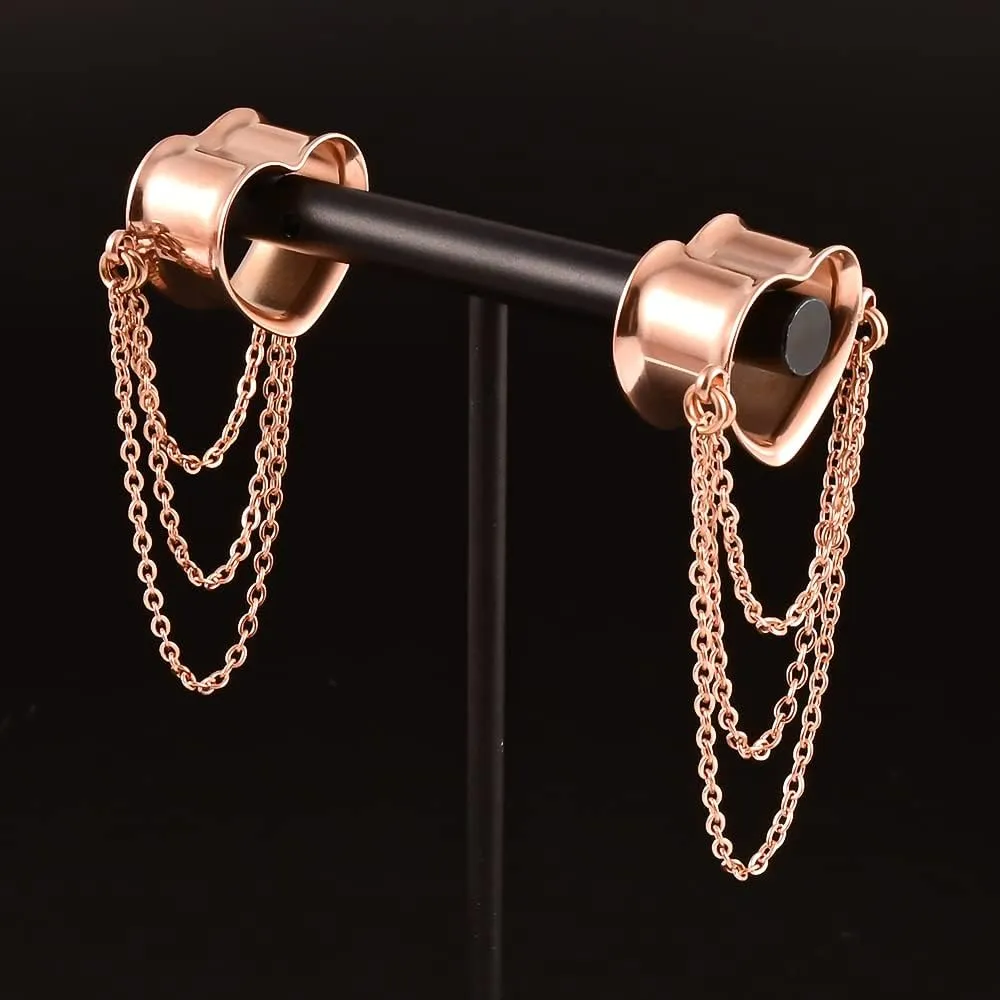 DOEARKO 2 Pcs Ear Gauges Simple Style Tunnels Dangle Plugs with Chain Elegant Stretchers Hypoallergenic Stainless Steel Body Jewelry
