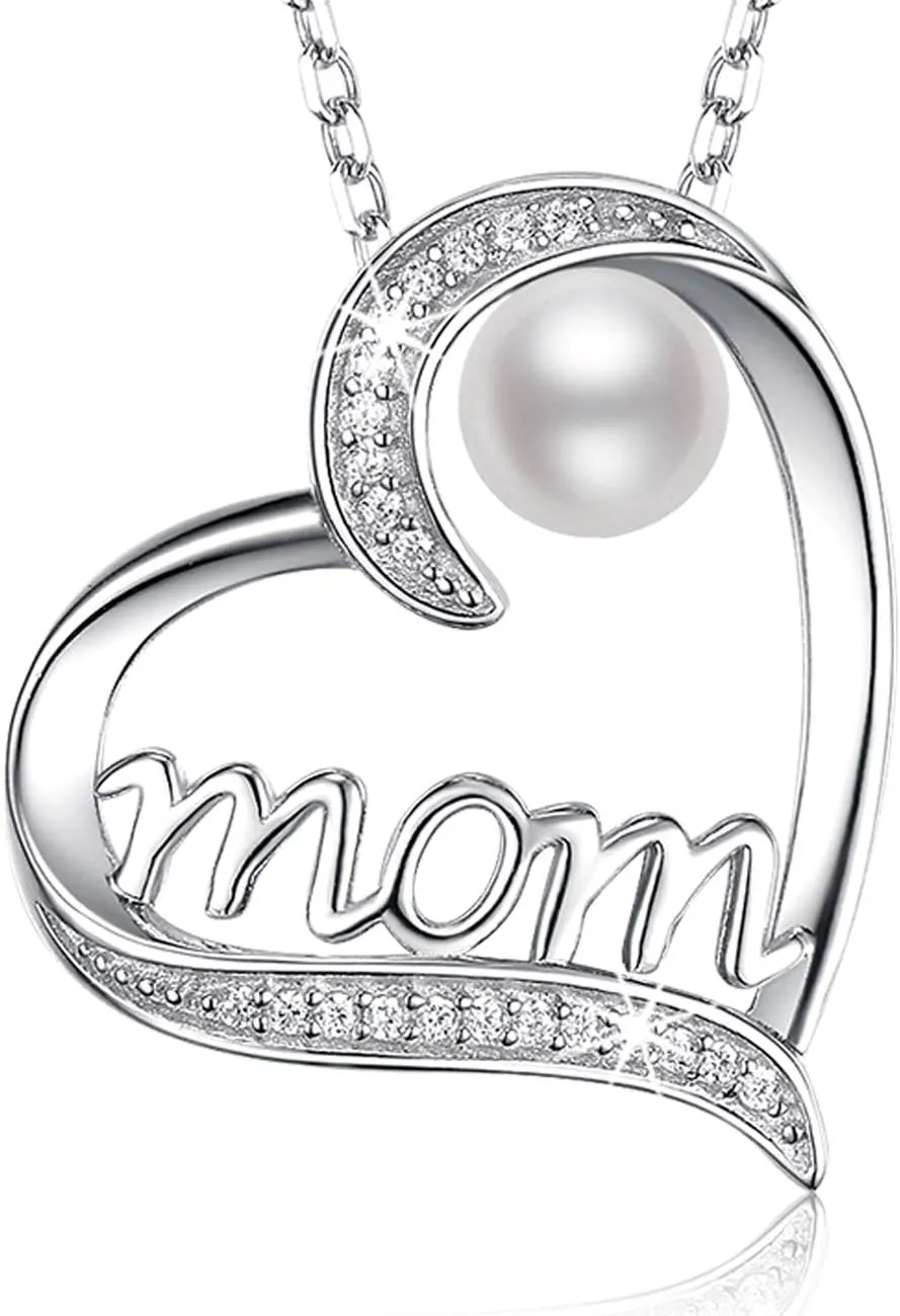 Dorella Mothers Day Birthday Gifts for Women 925 Sterling Silver May June July Birthstones Necklace Emerald Ruby Pearl Sapphire and More Stones Jewelry for Her Love Heart Pendant Necklace