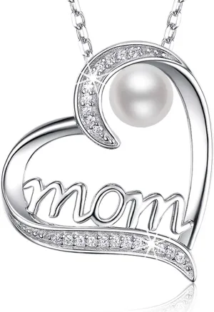Dorella Mothers Day Birthday Gifts for Women 925 Sterling Silver May June July Birthstones Necklace Emerald Ruby Pearl Sapphire and More Stones Jewelry for Her Love Heart Pendant Necklace