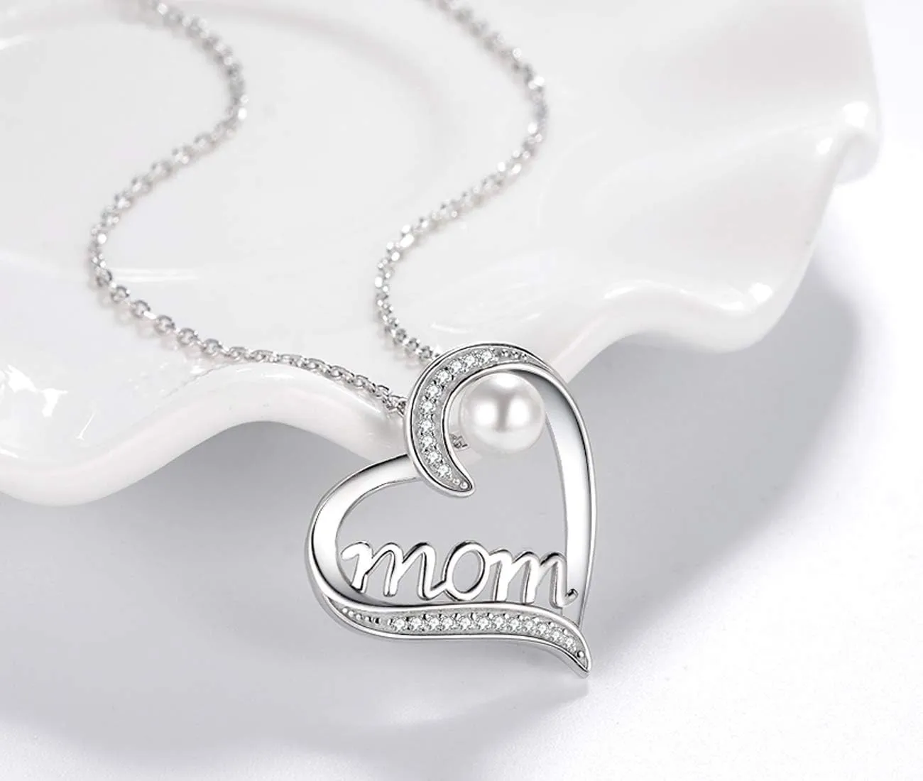 Dorella Mothers Day Birthday Gifts for Women 925 Sterling Silver May June July Birthstones Necklace Emerald Ruby Pearl Sapphire and More Stones Jewelry for Her Love Heart Pendant Necklace