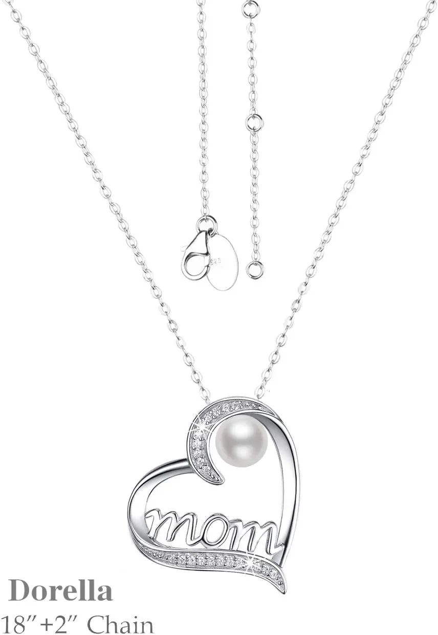 Dorella Mothers Day Birthday Gifts for Women 925 Sterling Silver May June July Birthstones Necklace Emerald Ruby Pearl Sapphire and More Stones Jewelry for Her Love Heart Pendant Necklace