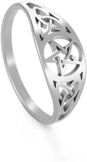 Dreamtimes Irish Knot Celtics Star Ring for Women Supernatural Pentagram Wicca Amulet Couple Rings Hamsa Fatima Hand Ring Vintage Religion Amulet Stainless Steel Jewelry Gifts