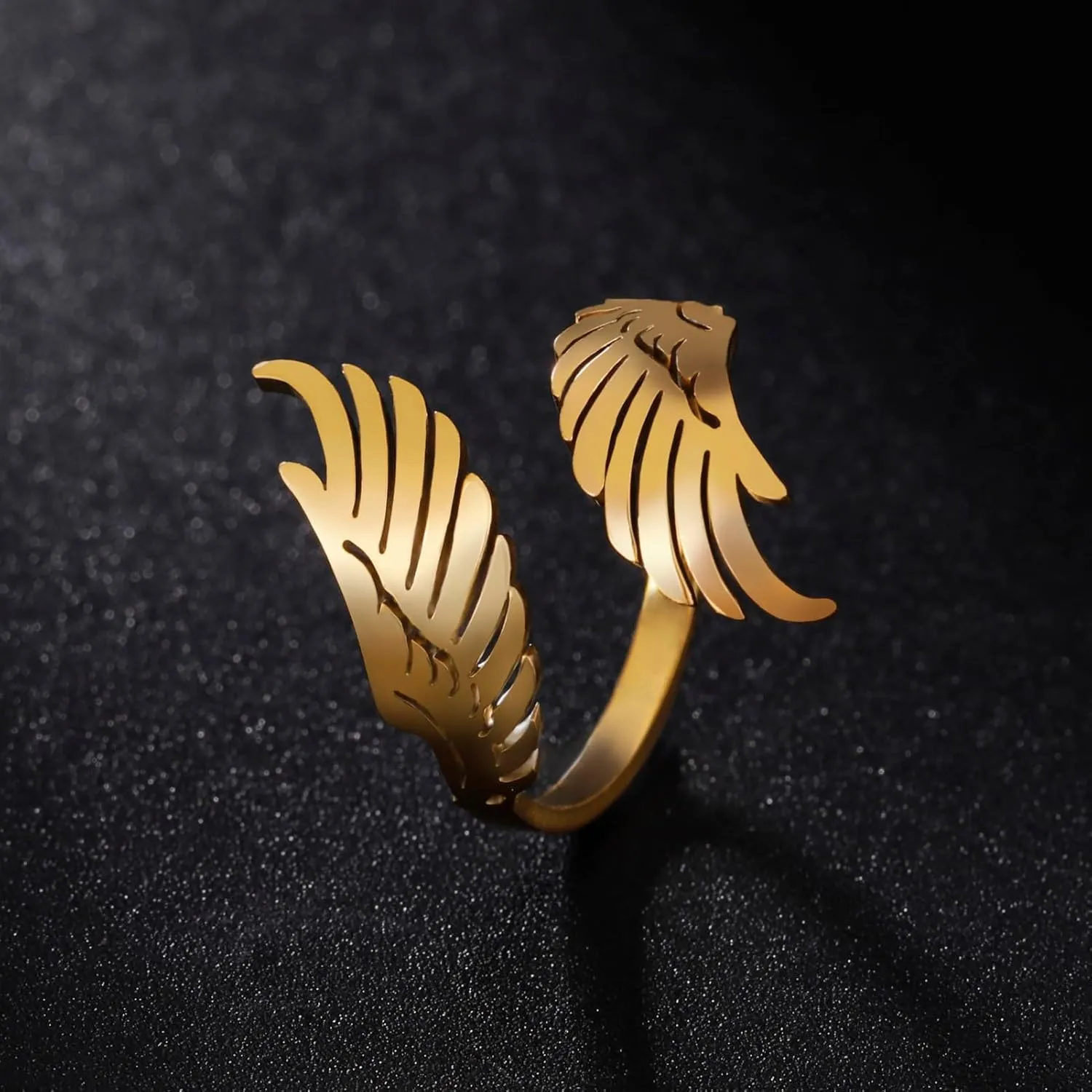 Dreamtimes Open Ring with Flying Angel Wings for Women and Men Adjustable Stainless Steel Ring Hip Hop Punk Ring