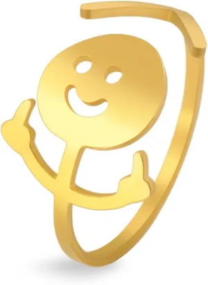 Dreamtimes Smiley Face Figurine Sign Language Rings for Women Men Adjustable Ring with Opening Stainless Steel Finger Medium Stickman Couple Rings