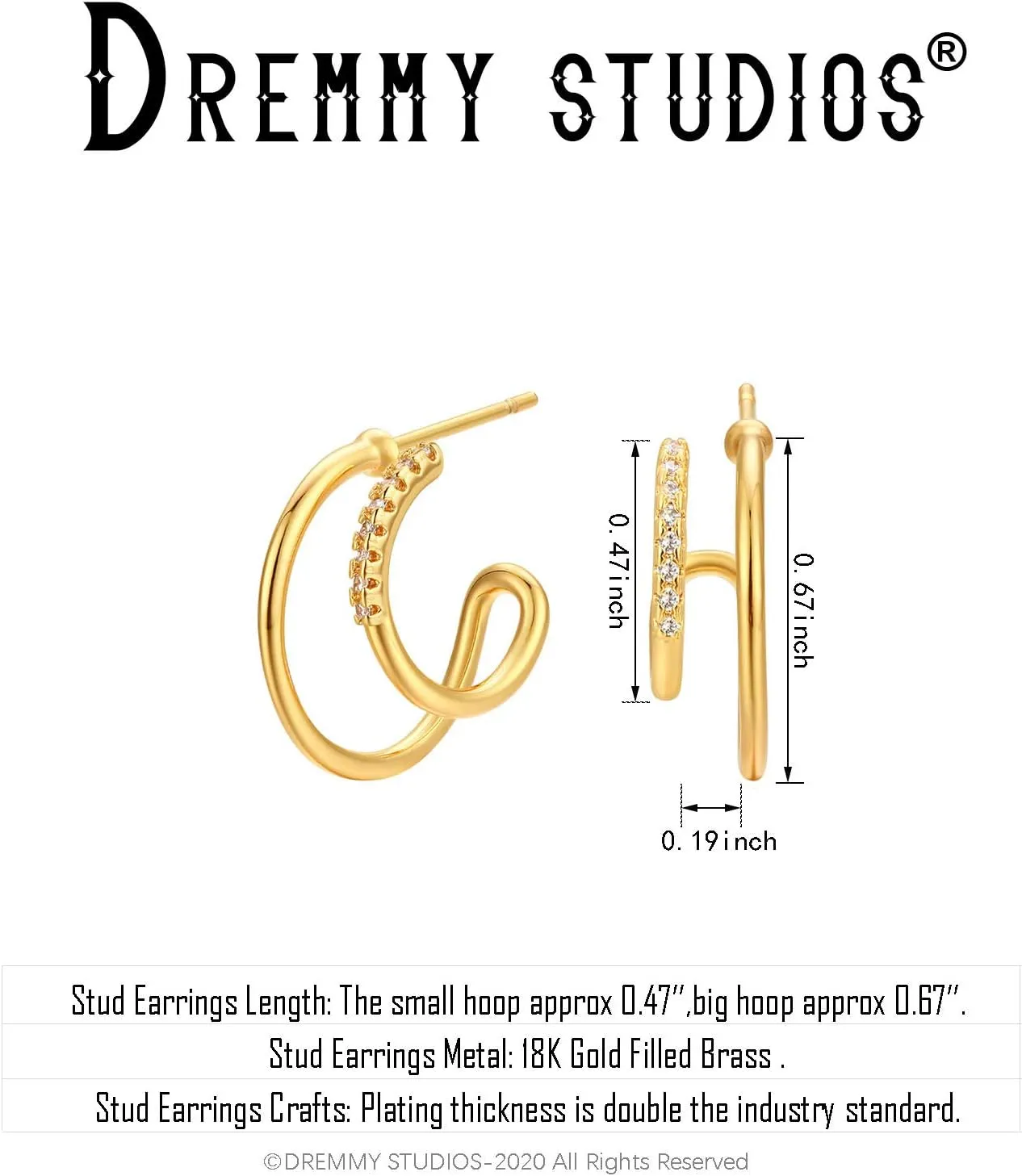 Dremmy Studios Chunky Gold Hoop Earrings for Women 14K Real Gold Plated, 925 Sterling Silver Post Cubic Zirconia Gold Hoops for Women, Twisted Thick Open Hoops Hypoallergenic