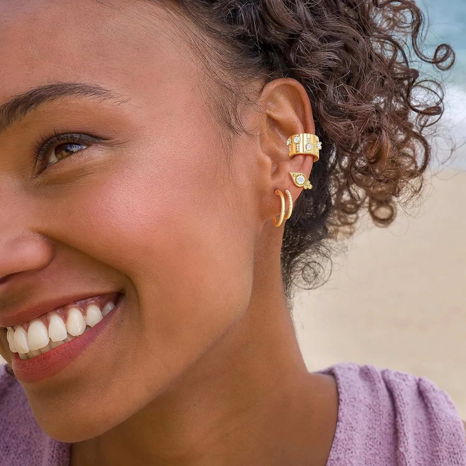 Dremmy Studios Chunky Gold Hoop Earrings for Women 14K Real Gold Plated, 925 Sterling Silver Post Cubic Zirconia Gold Hoops for Women, Twisted Thick Open Hoops Hypoallergenic