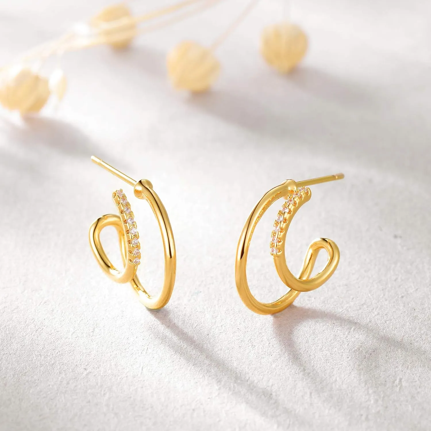 Dremmy Studios Chunky Gold Hoop Earrings for Women 14K Real Gold Plated, 925 Sterling Silver Post Cubic Zirconia Gold Hoops for Women, Twisted Thick Open Hoops Hypoallergenic