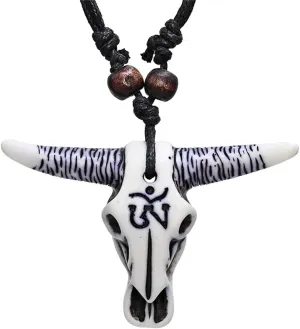 Dreuyet Western Cowboy Necklace for Men Women Leather Necktie Rope Cord Pendant Necklace Braided Tribal Necklace Bohemian Ox Head Shape Cow Animal Pendant Necklaces Vintage Bull Head Ethnic Necklace Vacation Beach Statement Jewelry