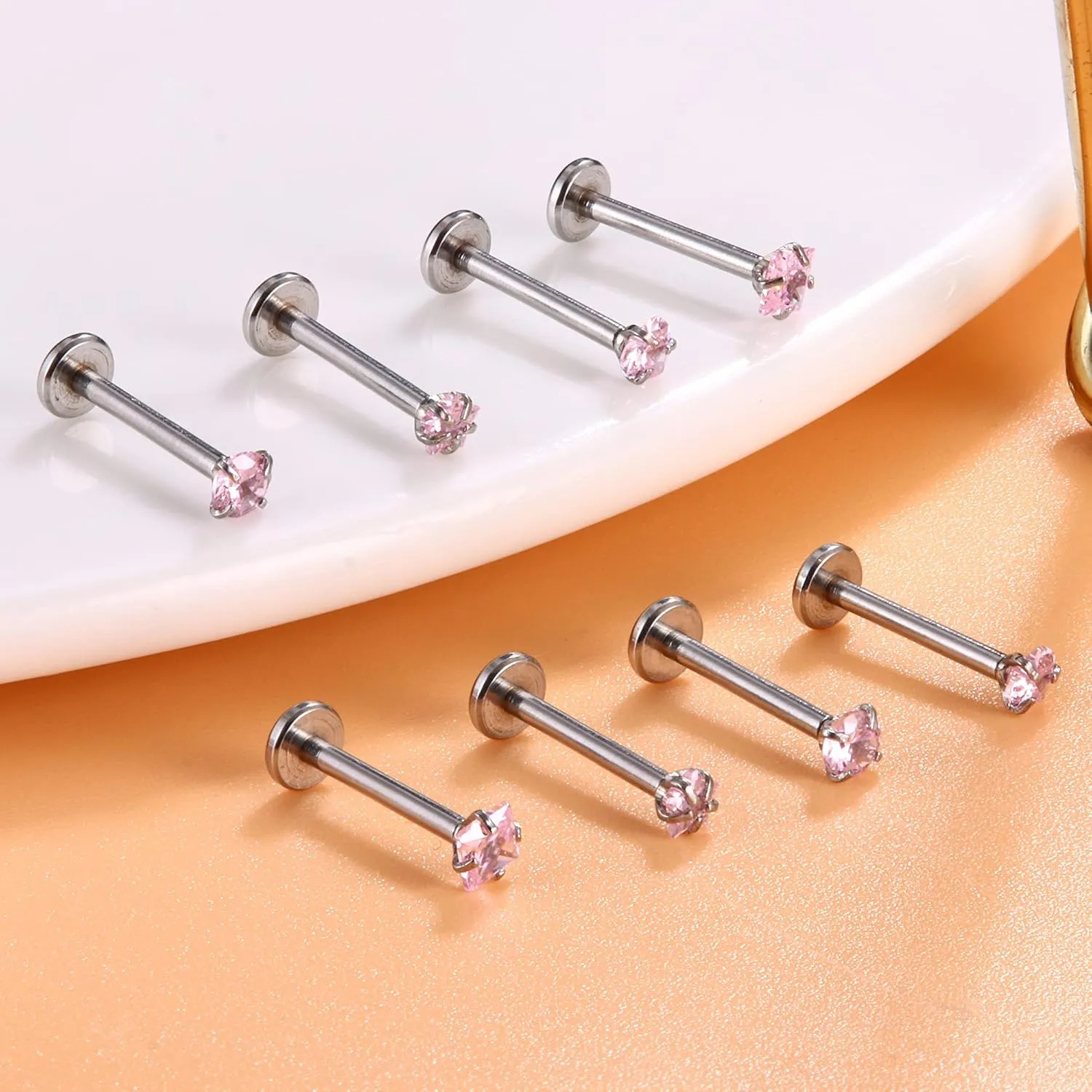 Drperfect 16G Internally Threaded Labret Stud Lip Rings Medusa Monroe Piercing 316L Stainless Steel CZ Cartilage Tragus Piercing Jewelry Forward Helix Earrings Nose Piercing 6mm 8mm 10mm