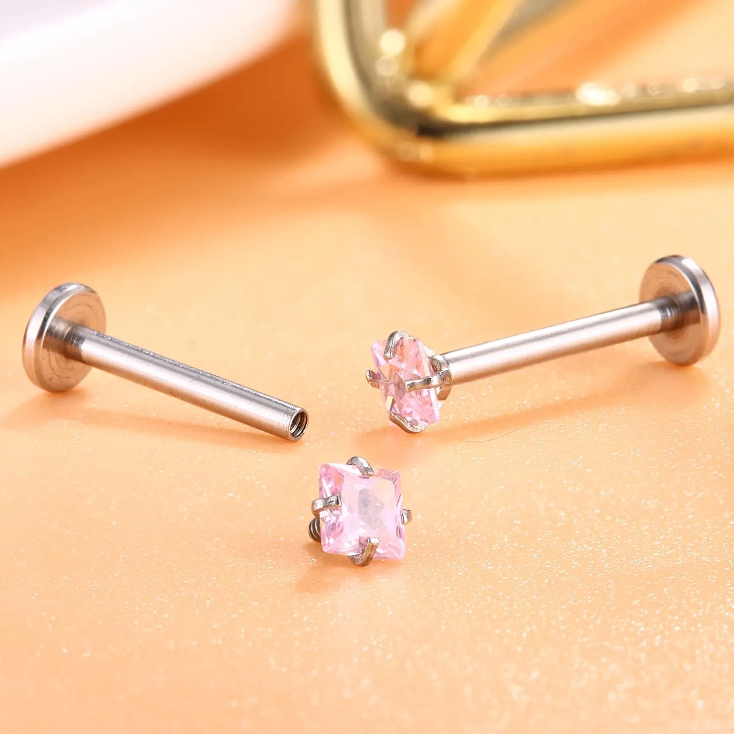 Drperfect 16G Internally Threaded Labret Stud Lip Rings Medusa Monroe Piercing 316L Stainless Steel CZ Cartilage Tragus Piercing Jewelry Forward Helix Earrings Nose Piercing 6mm 8mm 10mm
