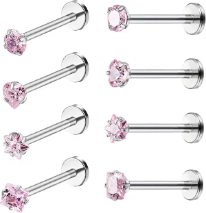 Drperfect 16G Internally Threaded Labret Stud Lip Rings Medusa Monroe Piercing 316L Stainless Steel CZ Cartilage Tragus Piercing Jewelry Forward Helix Earrings Nose Piercing 6mm 8mm 10mm
