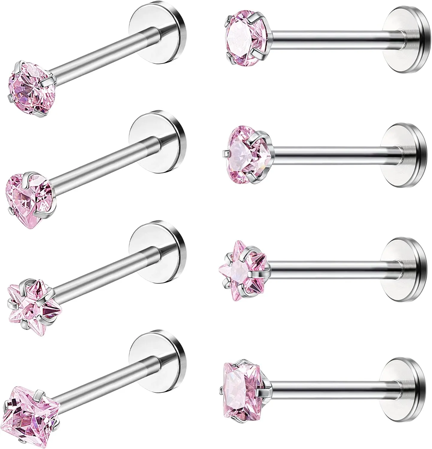 Drperfect 16G Internally Threaded Labret Stud Lip Rings Medusa Monroe Piercing 316L Stainless Steel CZ Cartilage Tragus Piercing Jewelry Forward Helix Earrings Nose Piercing 6mm 8mm 10mm