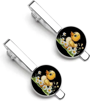 Duck Flower Men's Tie Clip Tie Bar Round Tie Clasp Classic Tie Tack Pins Jewelry Accessories