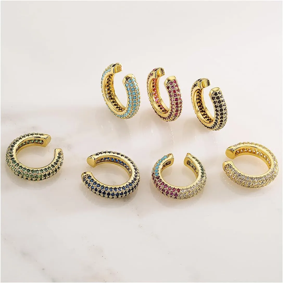 Ear Cuffs for Women - CZ Paved Hoop Conch Cuff Earrings for Men - Sparkle Rhinestones Clip On Wrap Earrings Non Pierced