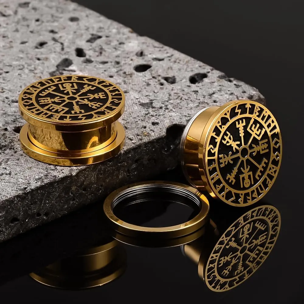 Ear Gauges Tunnels Norse Viking Rune Ear Tunnels Plugs 316 Stainless Steel Plugs 0G 00G Hypoallergenic Earrings Expander Stretcher Piercing Body Jewelry 2pcs