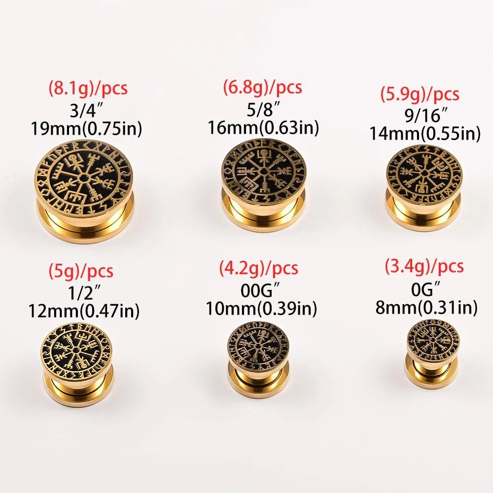 Ear Gauges Tunnels Norse Viking Rune Ear Tunnels Plugs 316 Stainless Steel Plugs 0G 00G Hypoallergenic Earrings Expander Stretcher Piercing Body Jewelry 2pcs