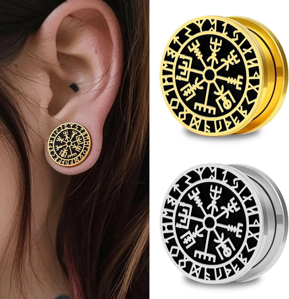 Ear Gauges Tunnels Norse Viking Rune Ear Tunnels Plugs 316 Stainless Steel Plugs 0G 00G Hypoallergenic Earrings Expander Stretcher Piercing Body Jewelry 2pcs