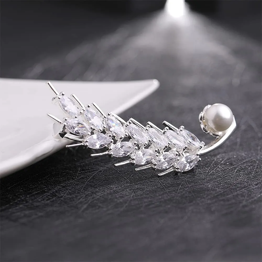 Ear of Wheat Brooch Pin Corsage, Sweater Dress Shawl Elegant Jewelry Accessory Decor for Wedding Birthday Party Christmas Gift (Silver)