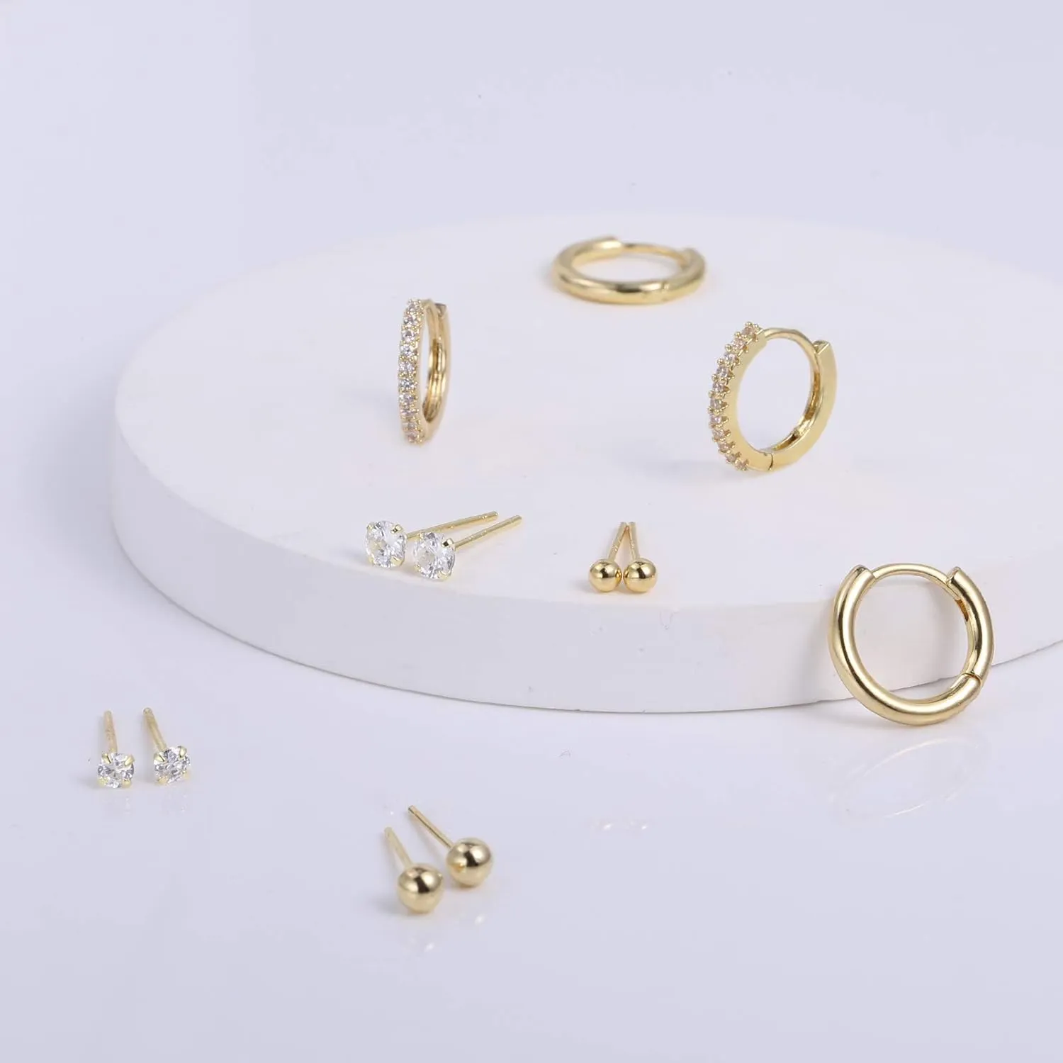 Earring Sets for Multiple Piercing | 14K Gold Plated Studs Earrings and Hoops Set Hypoallergenic Small Hoop CZ Ball Studs Earrings for Women Girls6 Pairs
