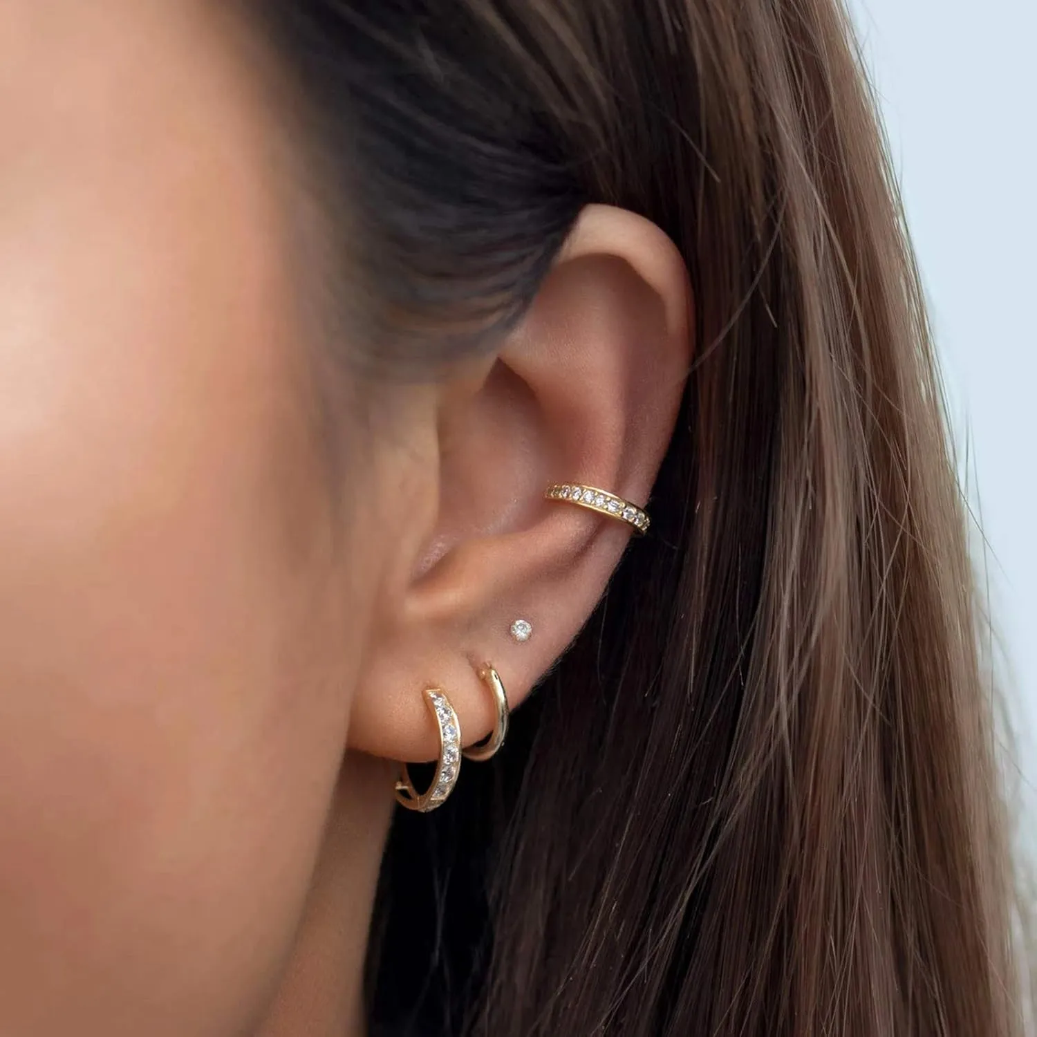 Earring Sets for Multiple Piercing | 14K Gold Plated Studs Earrings and Hoops Set Hypoallergenic Small Hoop CZ Ball Studs Earrings for Women Girls6 Pairs