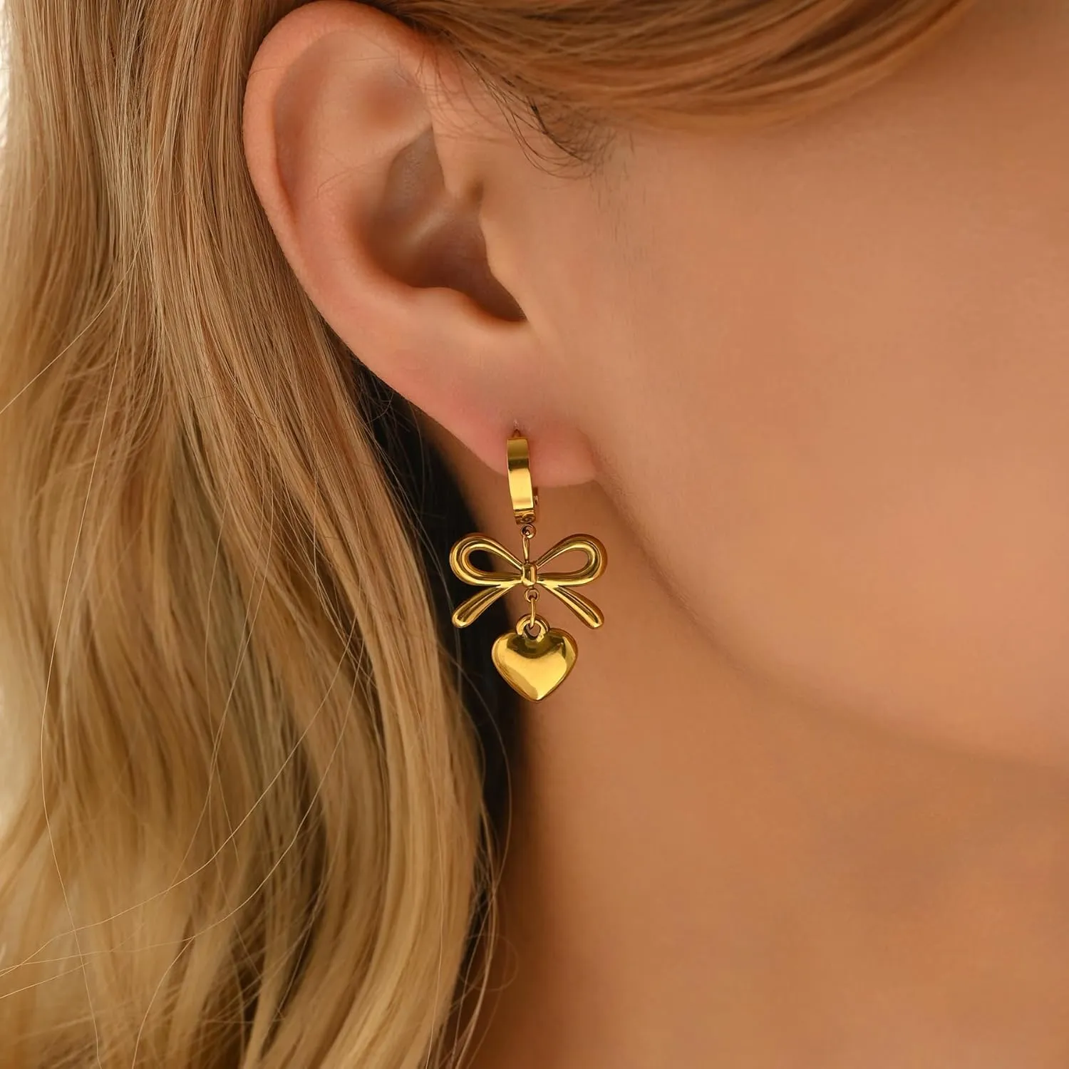 Earrings for Women 18K Gold Plated Dainty Bow Butterfly Earrings Trendy Bow Stud Hoop Earrings Drop Dangle Jewelry Gift