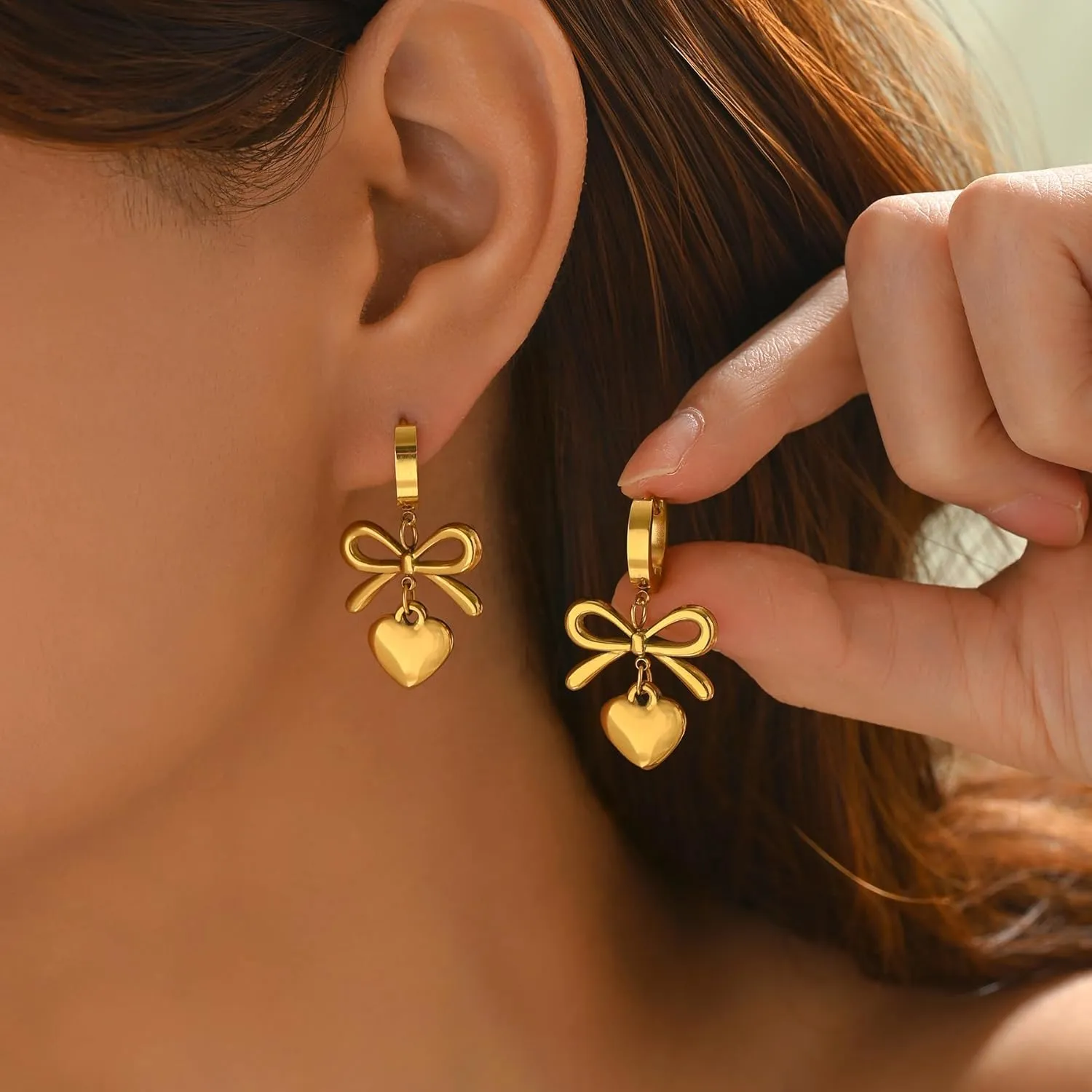 Earrings for Women 18K Gold Plated Dainty Bow Butterfly Earrings Trendy Bow Stud Hoop Earrings Drop Dangle Jewelry Gift