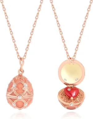 Easter Egg Necklace for Women Handmade Enamel Easter Gift Clover Necklace for Women Snowflake Sweater Chain Openable Red Heart Egg Necklace Gift for Wife Daughter