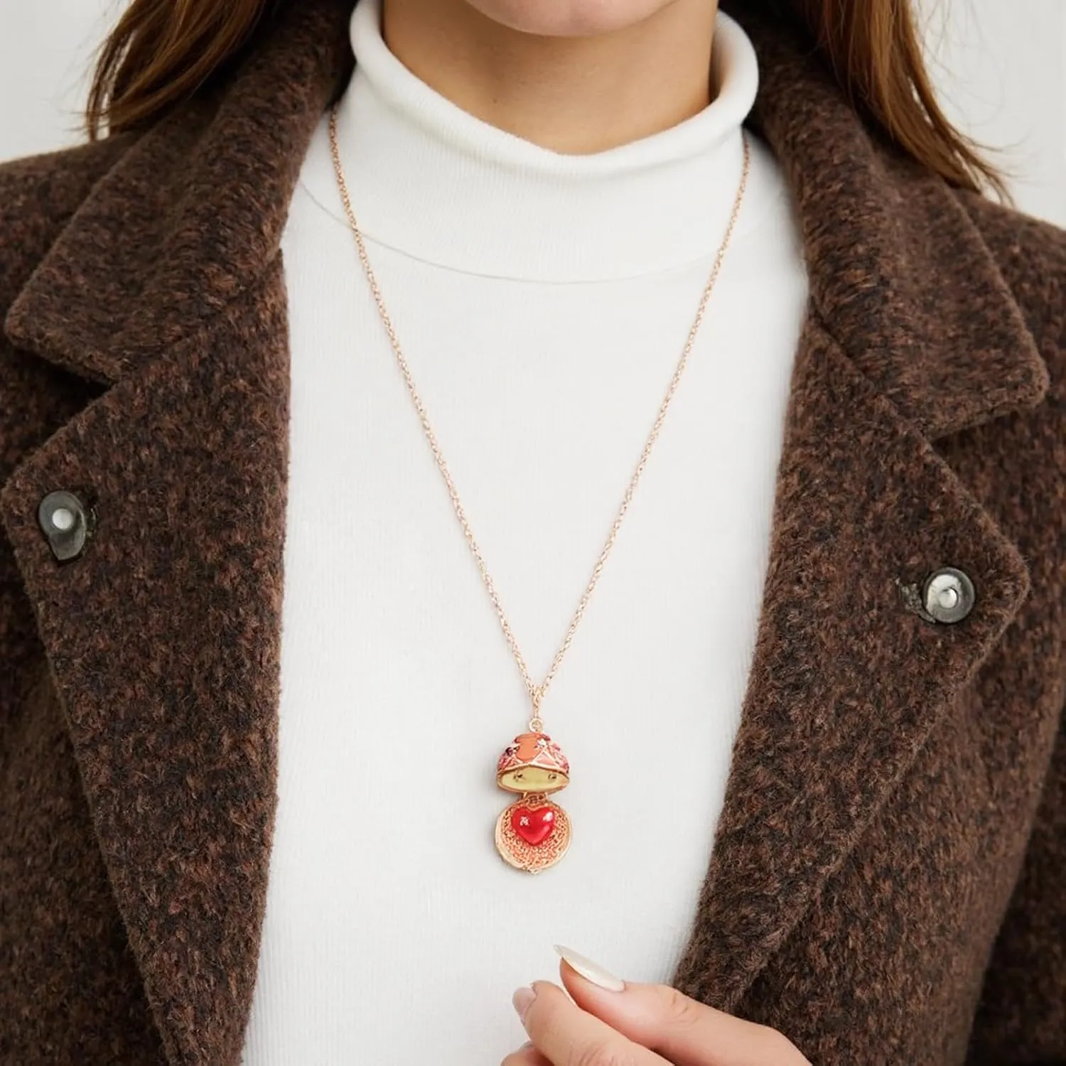 Easter Egg Necklace for Women Handmade Enamel Easter Gift Clover Necklace for Women Snowflake Sweater Chain Openable Red Heart Egg Necklace Gift for Wife Daughter