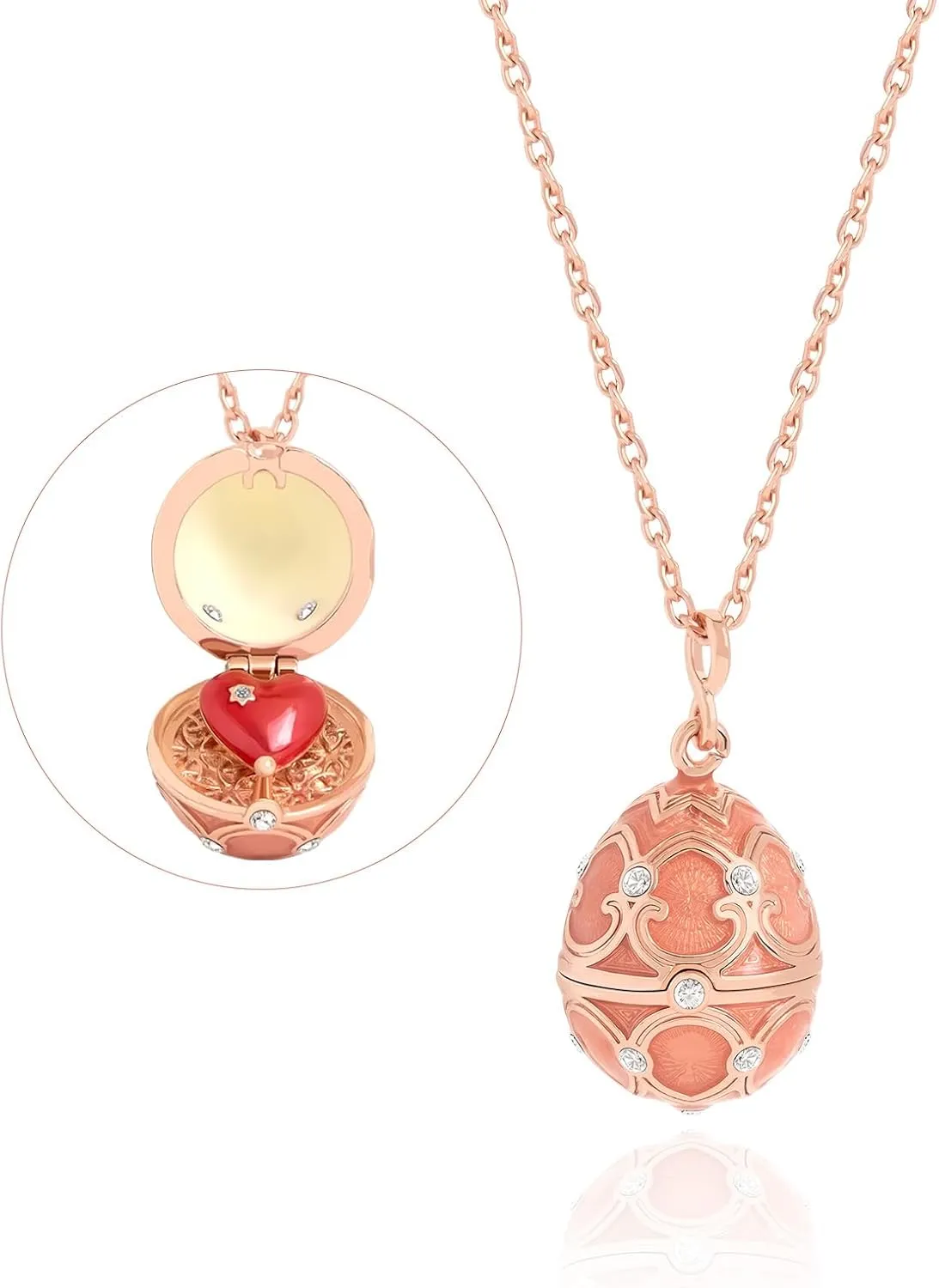 Easter Egg Necklace for Women Handmade Enamel Easter Gift Clover Necklace for Women Snowflake Sweater Chain Openable Red Heart Egg Necklace Gift for Wife Daughter
